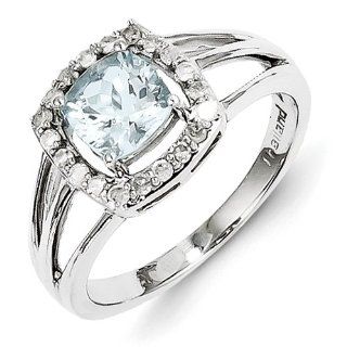 Sterling Silver Aquamarine and Diamond Square Ring   Size 6   JewelryWeb Jewelry