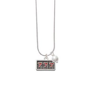 Lucky 777 Pearl Swarovski Bicone Charm Necklace [Jewelry] Jewelry