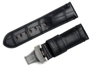 100% Handmade Soft 24mm Genuine Black American Alligator Leather Watch Band & 22mm Brushed Deployment Clasp/Buckle for Panerai Luminor Strap at  Women's Watch store.