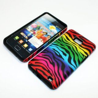 Samsung Galaxy S II S2 S 2 / SGH i777 AT&T ATT Black with Colorful Rainbow Zebra Animal Skin Design Combo Dual Layer Hybrid 2 in 1 Snap On Hard Protective Cover and Silicone Skin Soft Gel Case Cell Phone Cell Phones & Accessories