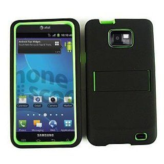 Samsung Galaxy S II S2 S 2 / SGH i777 Green Silicone Skin Gel Jelly with Black Snap On Hard Case Hybrid 2 in 1 Combo Kick Stand / Kickstand Protective Cover Cell Phone (Free by ellie e. Wristband) Cell Phones & Accessories