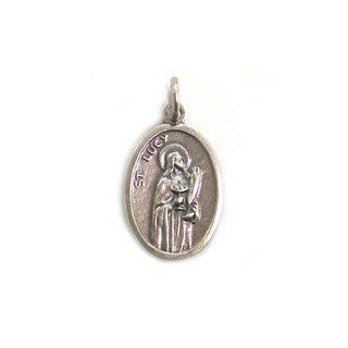 Saint Lucy   Sacred Heart of Jesus Two sided Oxidized Medal   MADE IN ITALY Jewelry