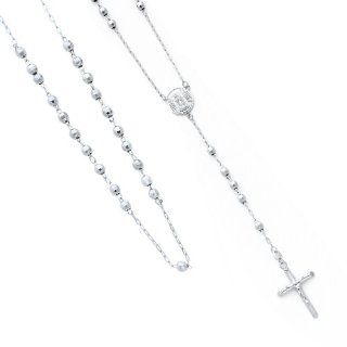 14K White Gold 4mm Beads Our Lady Guadalupe Rosary Necklace with Crucifix   26" Inches Chain Necklaces Jewelry