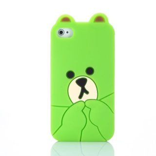 3D Teddy Bear Cartoon Stylish Soft Shell Case Cover Protector For iPhone 4 4S 4GS   Green Cell Phones & Accessories