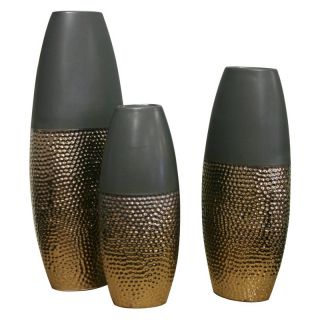 Matte Charcoal/Gold Ceramic 3 Piece Vase Set   Table Vases
