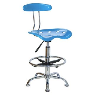 Vibrant Drafting Stool with Tractor Seat   Bright Blue and Chrome   Drafting Chairs & Stools