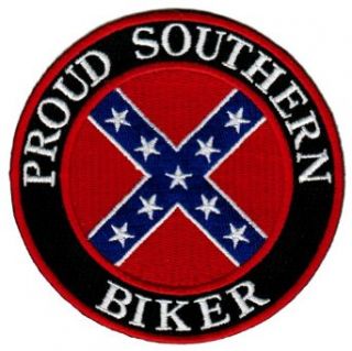 Proud Southern Biker Embroidered Patch Confederate Flag Iron On Motorcycle Emblem Clothing