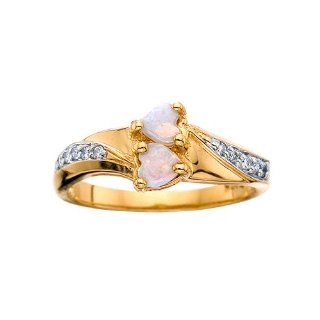 10kt Double Heart Opal and Diamond Ring Jewelry