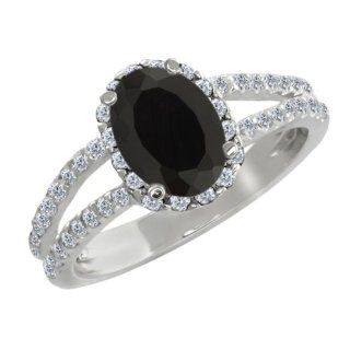 2.13 Ct Oval Black Onyx White Diamond 18K White Gold Ring Jewelry