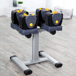 Performance Fitness TB560 Adjustable Dumbbells with Stand   5 60 lbs.   Weight Storage