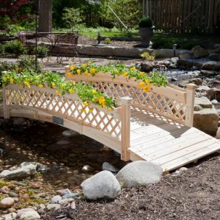 Gerbera 8 Foot Cedar Garden Bridge with Planter   Garden Bridges