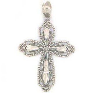 14k Solid White Gold Natural Real Diamond Cross Pendant Jewelry