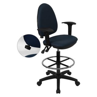 Mid Back Multi Functional Drafting Stool with Adjustable Lumbar Support iNavy Blue   Drafting Chairs & Stools