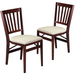 Stakmore School House Wood Folding Chairs with Upholstered Seat   Set of 2   Fruitwood   Dining Chairs