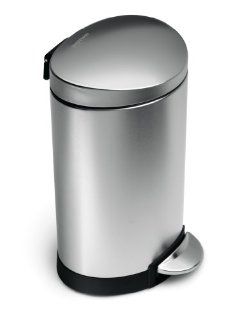 simplehuman Mini Semi Round Step Trash Can, Fingerprint Proof Brushed Stainless Steel, 6 Liter /1.6 Gallon   Waste Bins