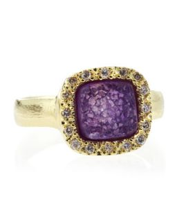 Pave Square Druzy Ring, Purple, Size 7