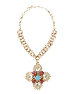 Turquoise Howlite Fleur Pendant Necklace