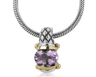 Athena Jewelry Sterling Silver and 14k Gold Brazilian Amethyst Patchwork and Snake Chain Pendant Jewelry