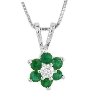0.37ct tw Emerald and Diamond Flower Cluster Pendant in 14k Gold Jewelry