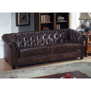 Abbyson Living Foyer Premium Italian Leather Sofa   Two Tone Chesnut Brown   Sofas