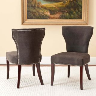 Safavieh Mason Dark Gray Upholstered Nailhead Dining Side Chairs   Set of 2   Dining Chairs