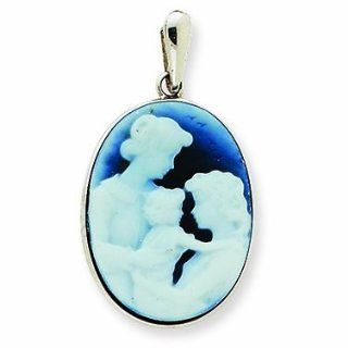 14K White Gold Three Generations Agate Cameo Pendant Jewelry