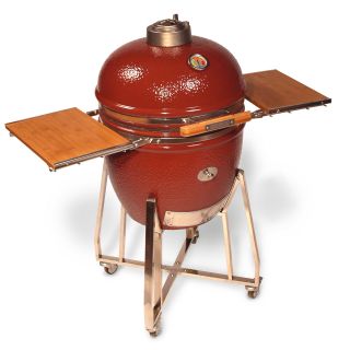 Saffire Kamado Jasper Red Grill and Smoker with Cart and Shelves   Kamado Grills