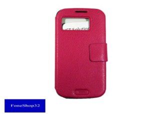 NEW Foneshop32 Samsung Galaxy S 4 I9500 Premium Hot Pink Leather Flip Cover Smart View case w/ Free Screen Protector Cell Phones & Accessories