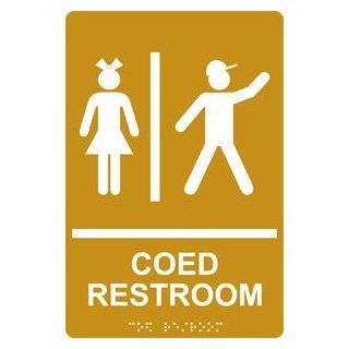 ADA Coed Restroom Braille Sign RRE 815 WHTonGLD Restrooms  Business And Store Signs 