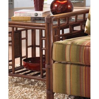 Hospitality Rattan Padre Island Rattan & Wicker End Table with Glass   Antique   Wicker Furniture