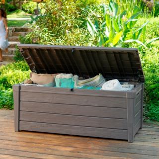 Keter Brightwood Resin 120 Gallon Outdoor Storage Deck Box   Outdoor Benches