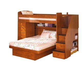 Space Saver Twin over Full Bunk Bed with Chest & 4 Stairs by Berg   10 Chestnut (22 816 XX)   Bedroom Furniture Sets