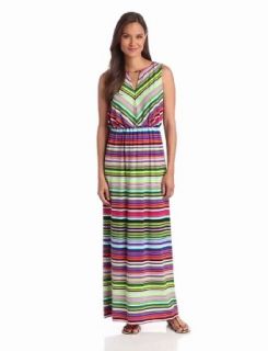 Ivy & Blu Women's Keyhole Stripe Maxi Dress, Curacao Multi, 6