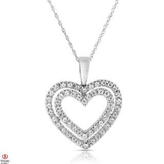 Adorable 1/2CTTW Diamond Two Heart Pendant 14K White Gold 5R Chain Necklaces Jewelry