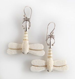 817 Sunny Day Dragonfly bone earrings/ Organic / Silver Jewelry of Bali Jewelry