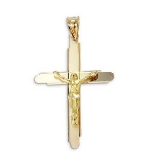 New Large Jesus Crucifix 14k Yellow Gold Cross Pendant Jewelry