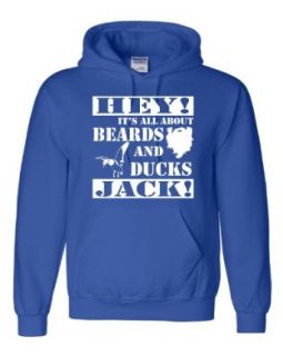 Adult Hey It's All About Beards and Ducks Jack Redneck Hillbilly Duck Hunting Hooded Sweatshirt Hoodie Novelty Athletic Sweatshirts Clothing