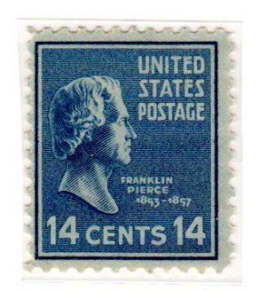 Postage Stamps United States. One Single 14 Cent Blue Franklin Pierce, Presidential Issue Stamp Dated 1938 54 Scott #819. 