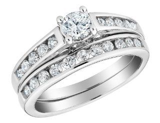 Diamond Engagement Ring and Wedding Band Set 1/2 Carat (ctw) in 14K White Gold Jewelry