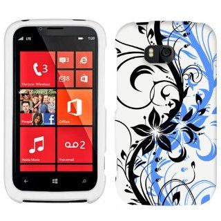 Nokia Lumia 822 White and Blue with Black Flower Cover Cell Phones & Accessories