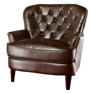 Tufted Brown Leather Club Chair   Club Chairs