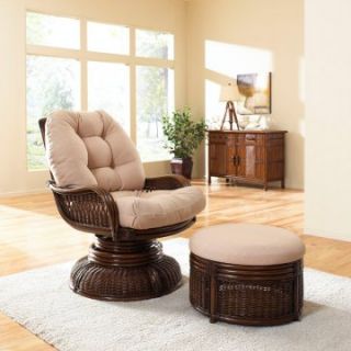 Hospitality Rattan Legacy 2 Piece Rattan & Wicker Swivel Rocker & Ottoman Set with Cushion   Antique   Accent Chairs