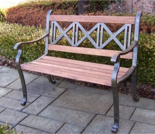 Oakland Living Triple Cross Tubular Iron and Wood Bench in Antique Bronze Finish   Outdoor Benches