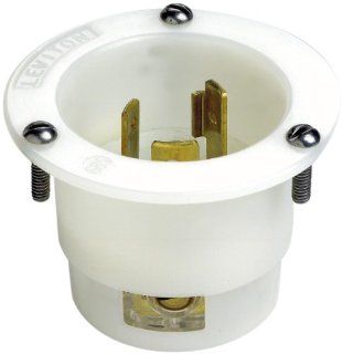 Leviton 2315 20 Amp, 125 Volt, Flanged Inlet Locking Receptacle, Industrial Grade, Grounding, White   Electric Plugs  