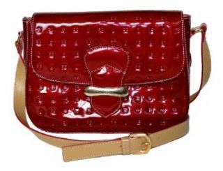 Arcadia Italian Patent Embossed Leather Crossbody Handbag, Red Clothing