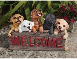 The Puppy Parade Welcome Sign   Garden Statues