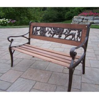 Oakland Living Animal Kiddy Cast Iron and Wood Bench in Antique Bronze Finish   Outdoor Benches