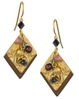Silver Forest Rhombiod Metallic Gold with Beads Dangle Earrings Ne 0723 Silver Forest Jewelry
