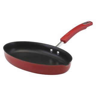 Rachael Ray Porcelain Enamel II 11.5 in. Oval Skillet with One Spout Tulip Shape   Solid Red   Fry Pans & Skillets