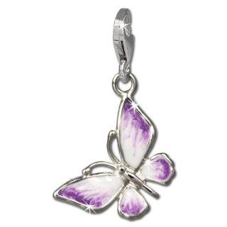 SilberDream Charm butterfly purple/white enameled, 925 Sterling Silver Charms Pendant with Lobster Clasp for Charms Bracelet, Necklace or Earring FC825V SilberDream Jewelry
